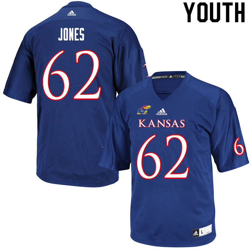 Youth #62 Garrett Jones Kansas Jayhawks College Football Jerseys Sale-Royal - Click Image to Close